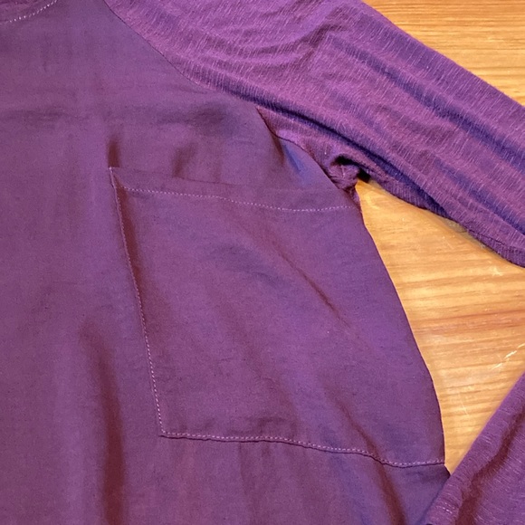 DOLAN T-Shirt M Mixed Media Raglan Sleeve Pocket Tee Round Neck Burgundy Maroon - Picture 4 of 9